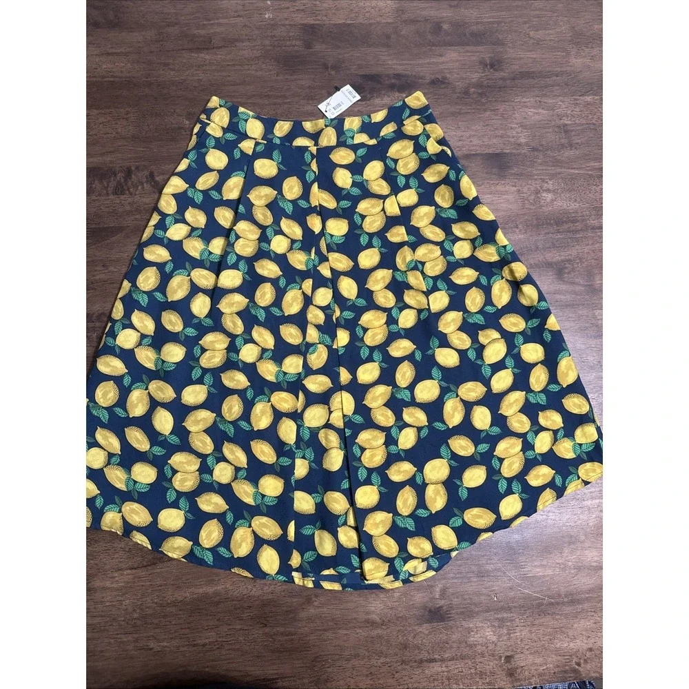 The‎ Limited Skirt Womens Sz 0 Petite Lemon Print Lightweight Pleated A-Line NWT